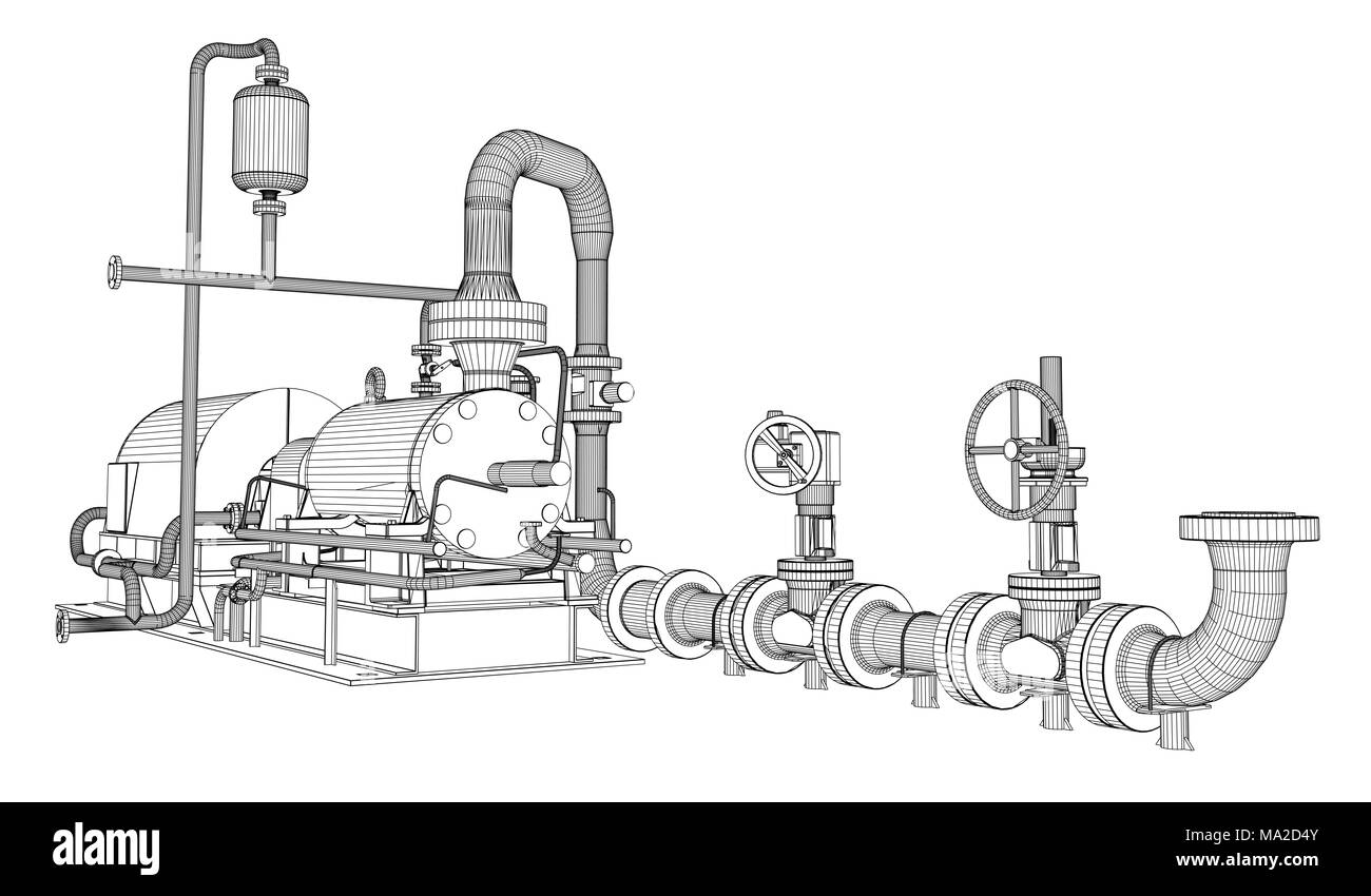 Pompe industrielle en fil de fer. Le Rendu 3D. Isoalted sur fond blanc Banque D'Images