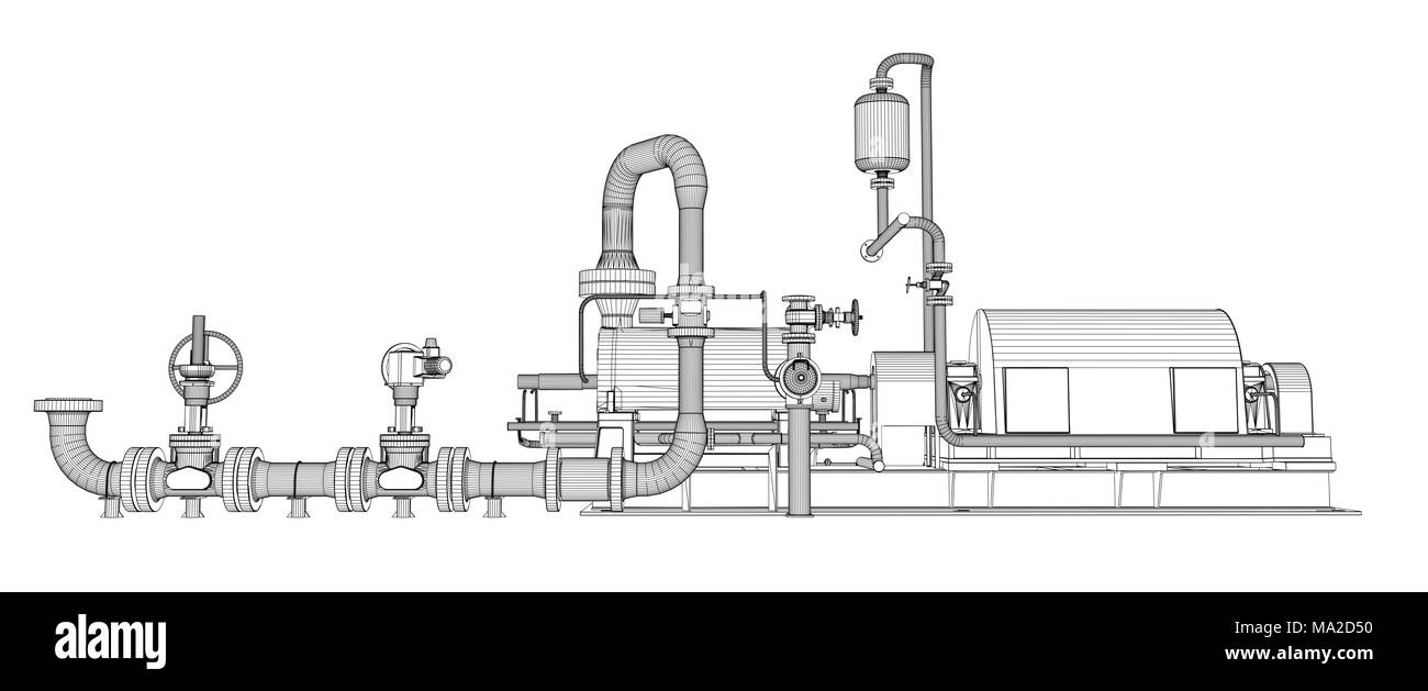 Pompe industrielle en fil de fer. Le Rendu 3D. Isoalted sur fond blanc Banque D'Images