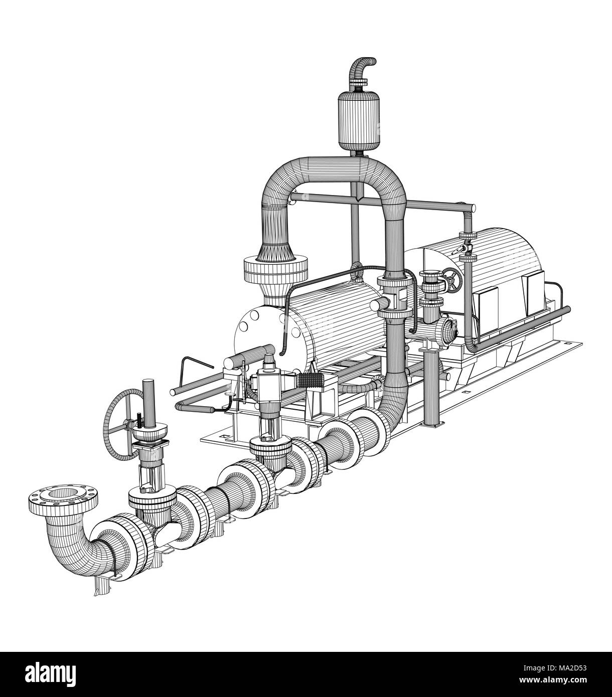 Pompe industrielle en fil de fer. Le Rendu 3D. Isoalted sur fond blanc Banque D'Images