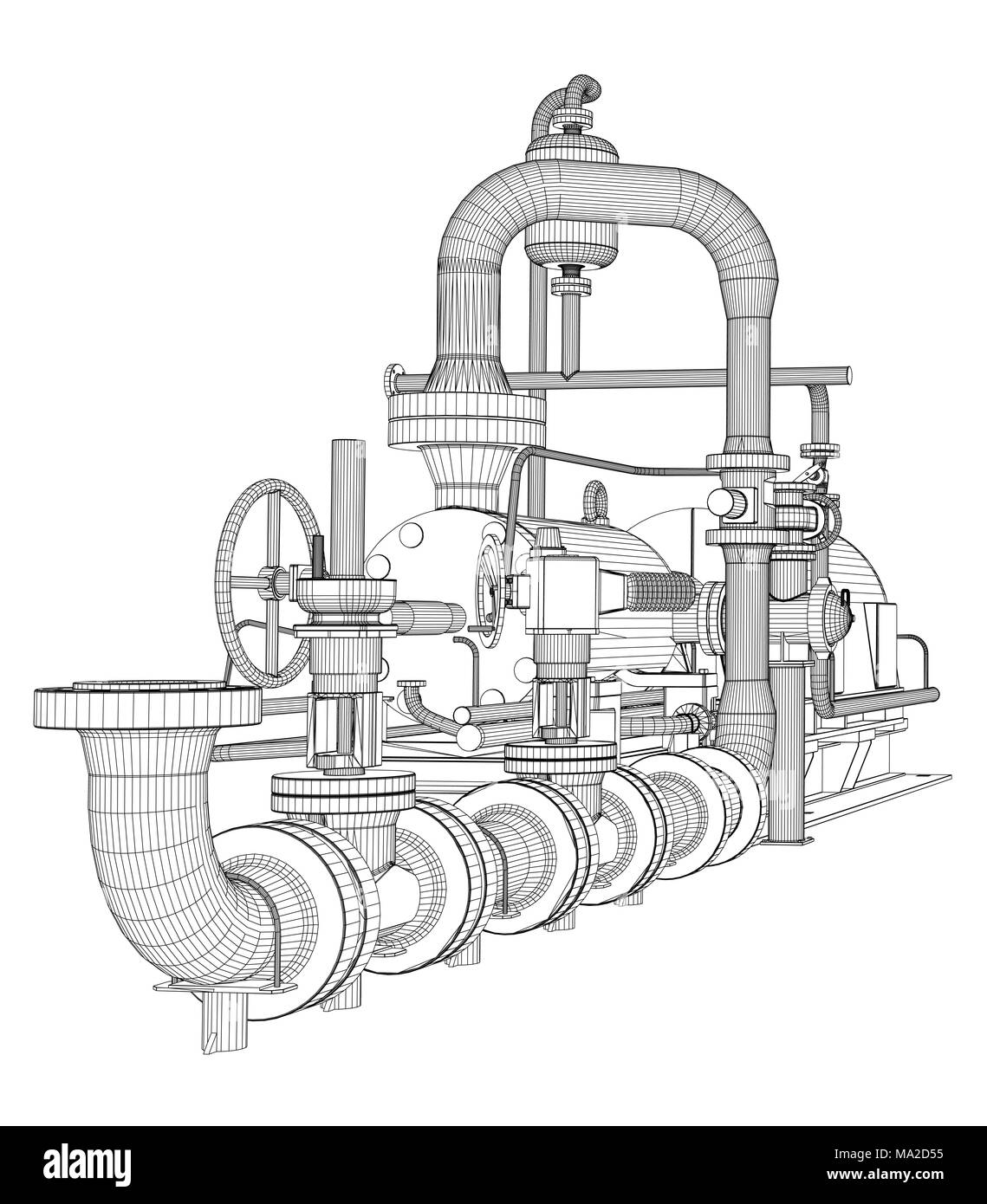 Pompe industrielle en fil de fer. Le Rendu 3D. Isoalted sur fond blanc Banque D'Images