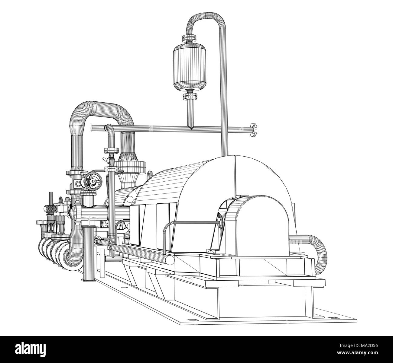 Pompe industrielle en fil de fer. Le Rendu 3D. Isoalted sur fond blanc Banque D'Images