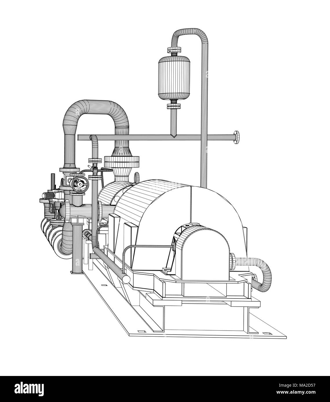 Pompe industrielle en fil de fer. Le Rendu 3D. Isoalted sur fond blanc Banque D'Images