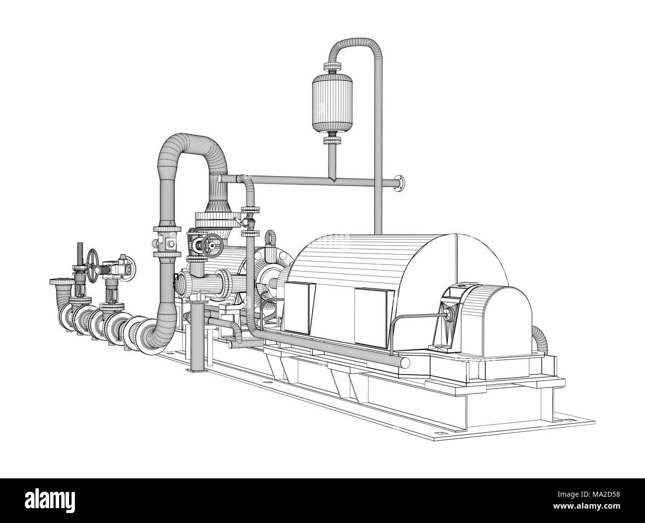 Pompe industrielle en fil de fer. Le Rendu 3D. Isoalted sur fond blanc Banque D'Images
