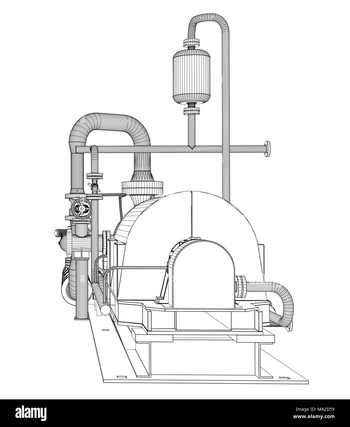 Pompe industrielle en fil de fer. Le Rendu 3D. Isoalted sur fond blanc Banque D'Images