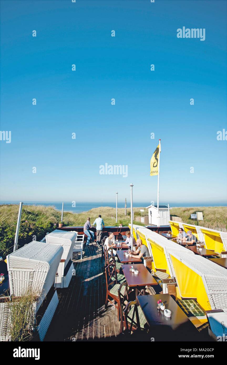 La qualité supérieure des aliments sur la plage : le restaurant Romantik Seehotel Eichenhain Samoa à Rantum, Sylt Banque D'Images