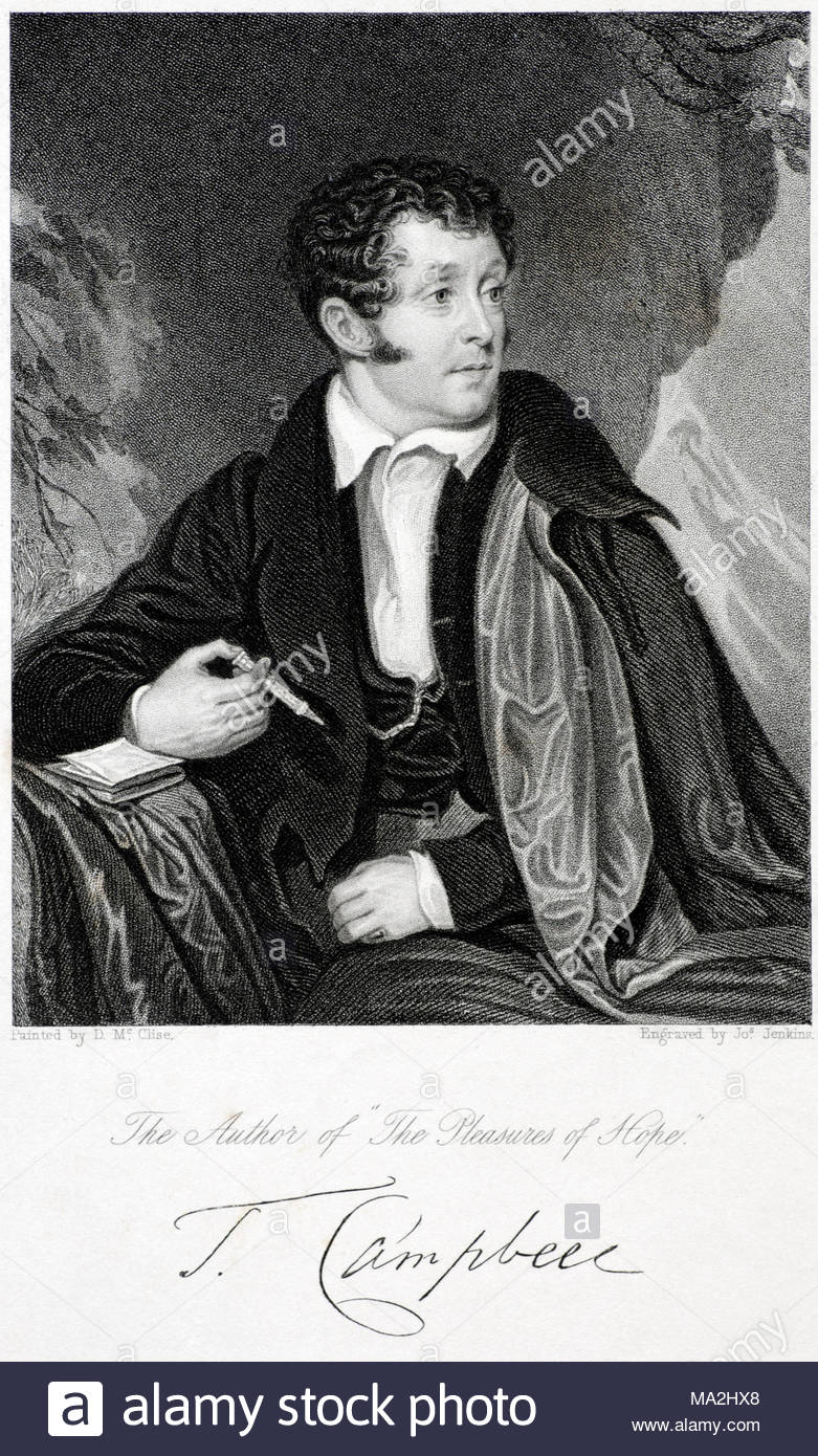 Thomas Campbell portrait, 1777 - 1844, l'auteur des 'Plaisirs d'espoir', était un poète écossais, gravure ancienne de 1844 Banque D'Images