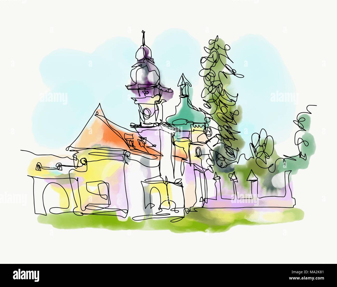 Aquarelle numérique de petite église dans l'ouest de l'Ukraine Illustration de Vecteur