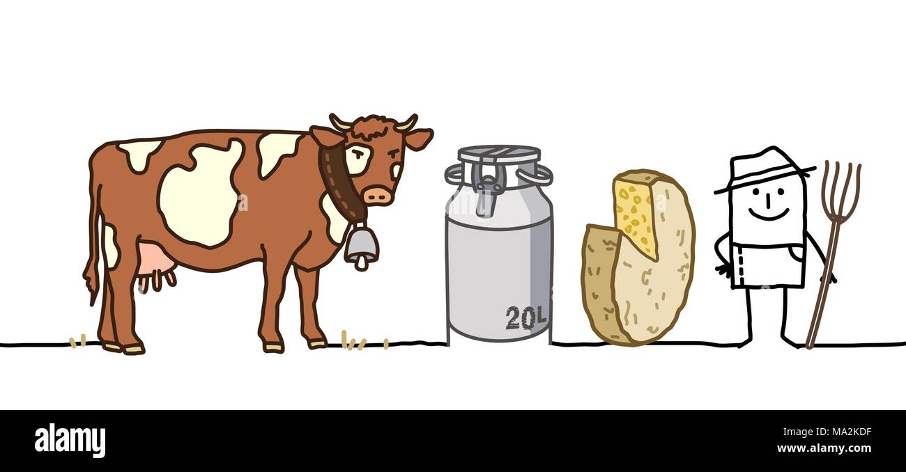 Caricature avec fromage fermier de vache et Illustration de Vecteur