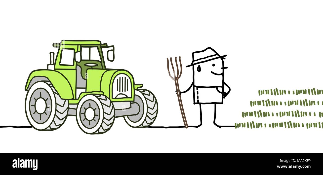 Cartoon agriculteur avec tracteur Illustration de Vecteur