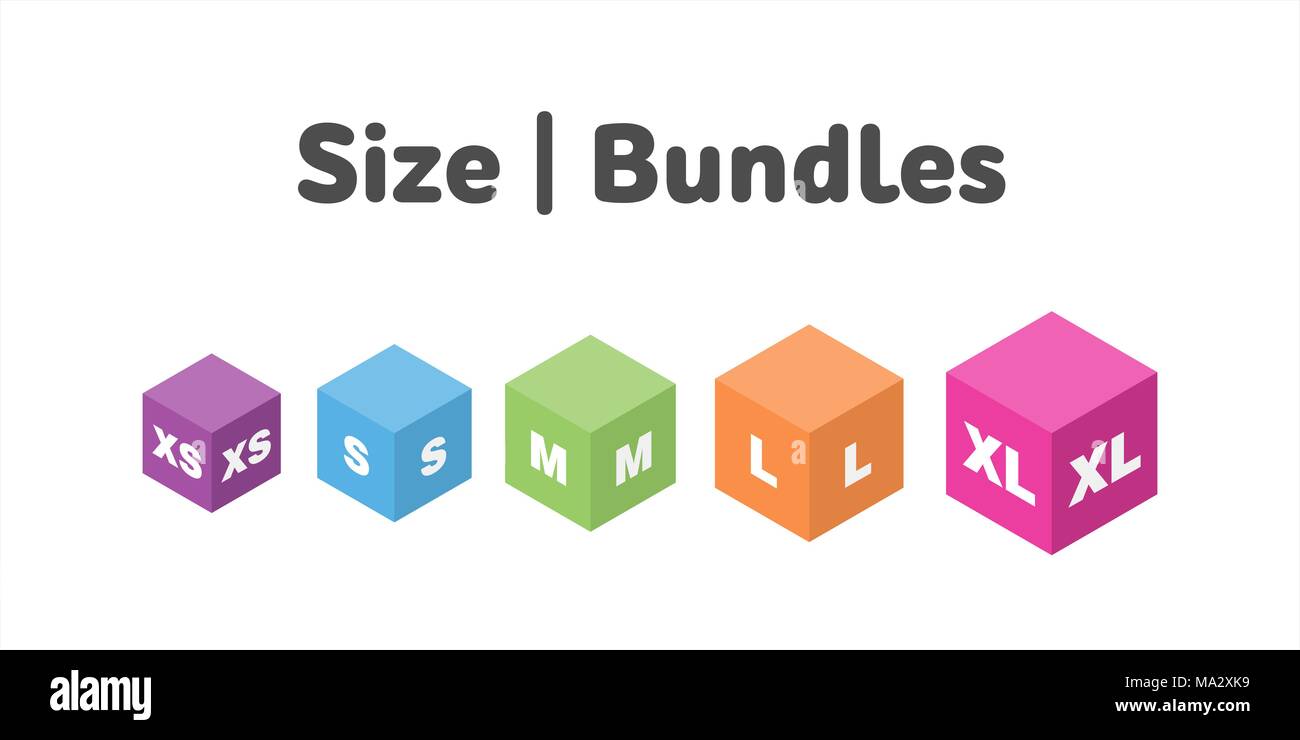 L'ensemble de taille différente icons set. Vector illustration symbole mesure littérale. Des étiquettes à partir de à xl. Illustration de Vecteur