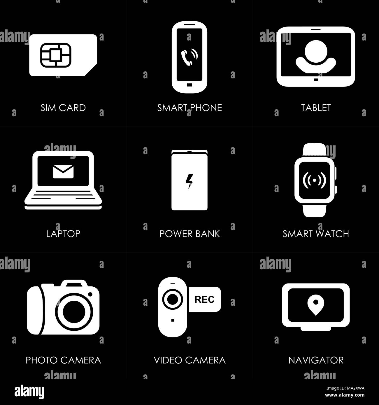 Appareils portables mobiles Symbol style icon set télévision illustration vectorielle. Illustration de Vecteur