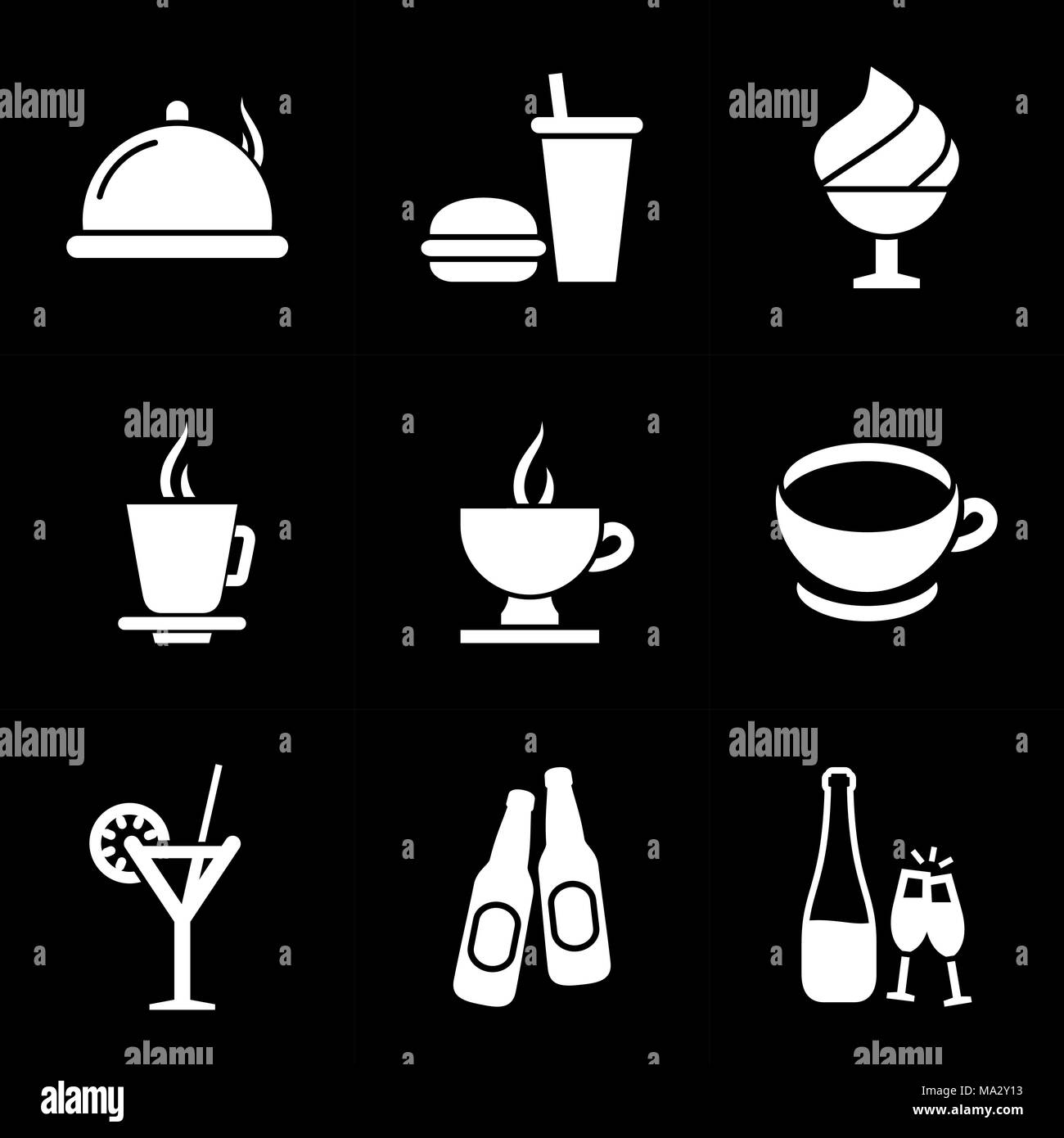 Le dîner icon set. Icônes alimentaire style plat simple illustration ...