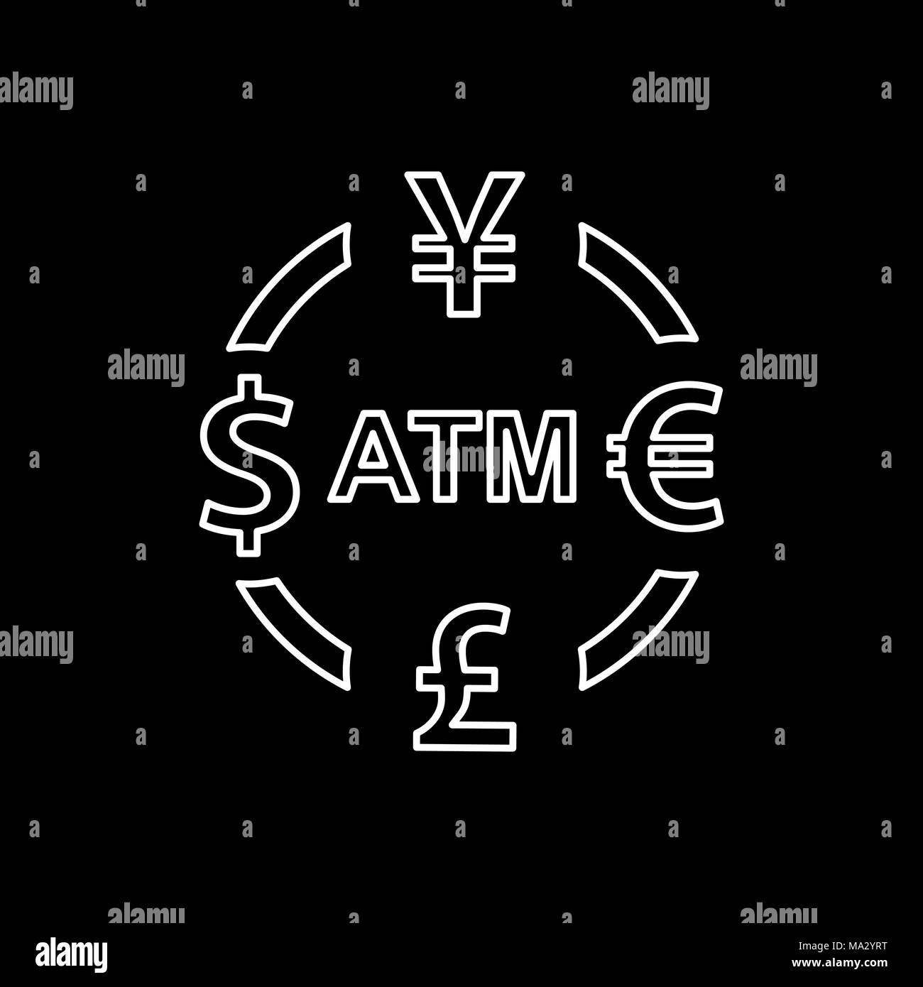 L'icône de bureau de change. Yen Dollar Euro Pound signes symboles atm. Illustration de Vecteur