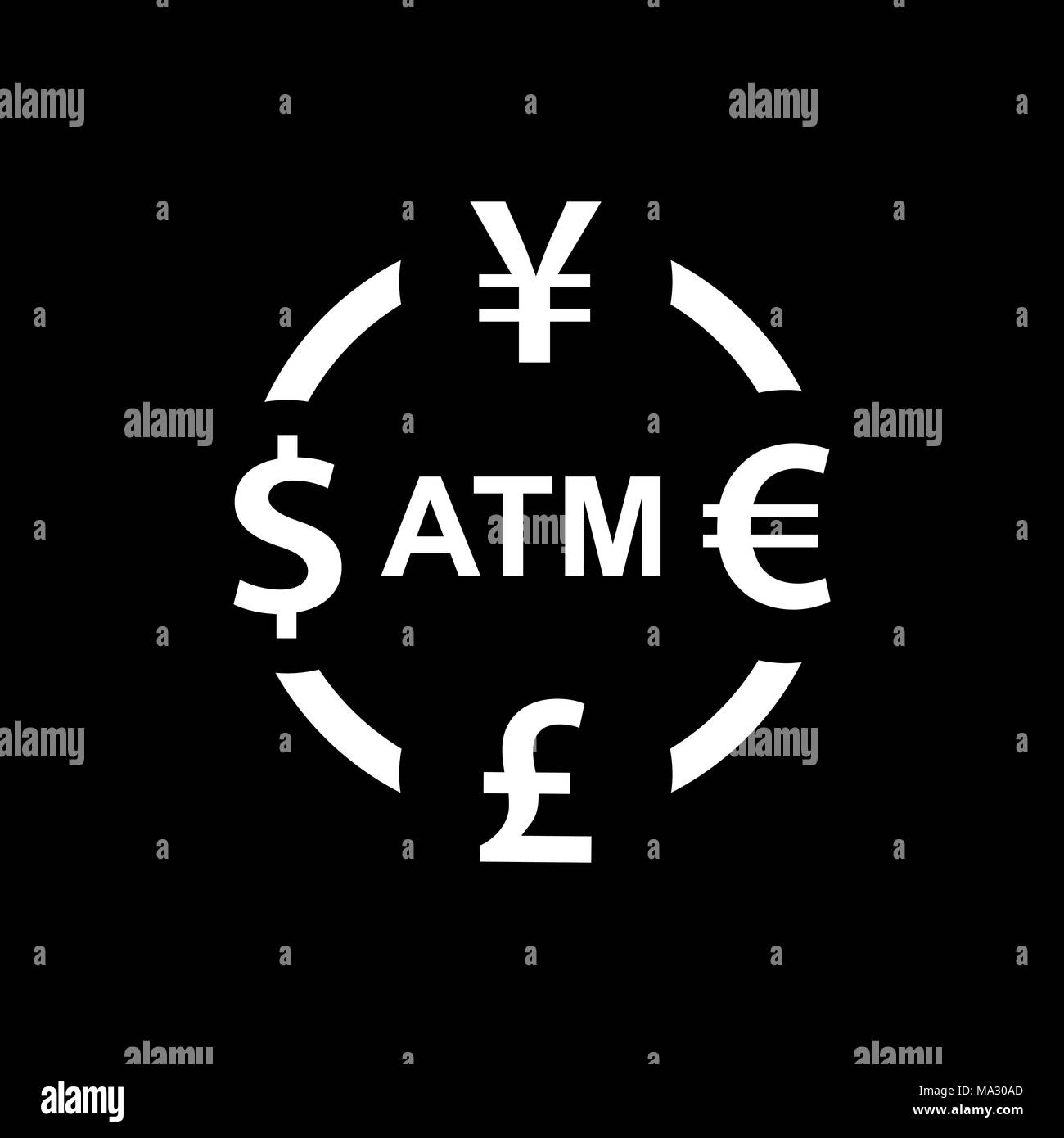 L'icône de bureau de change. Yen Dollar Euro Pound signes symboles atm. Illustration de Vecteur