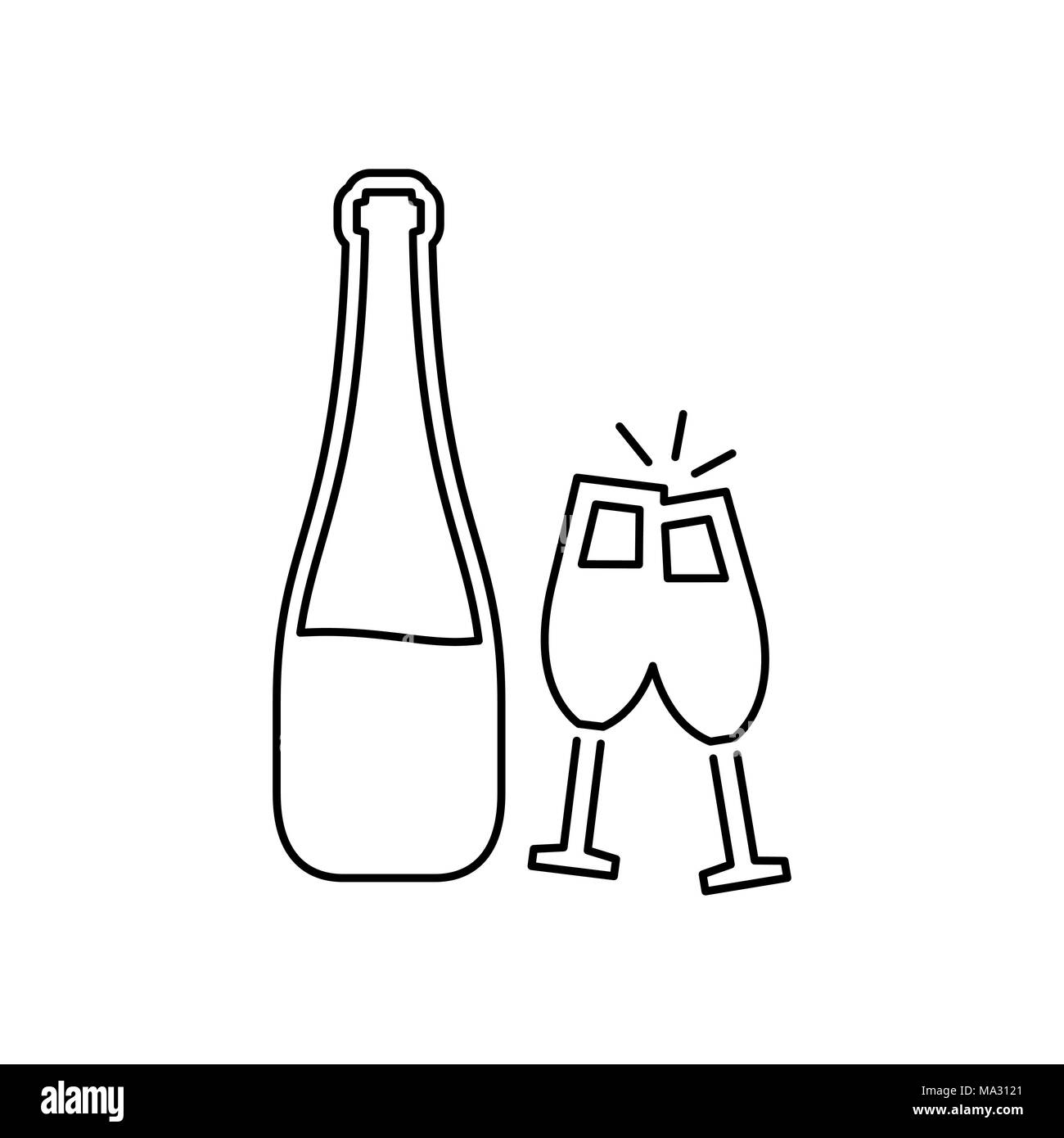 Bouteille de vin avec des lunettes style plat simple icône illustration. Illustration de Vecteur