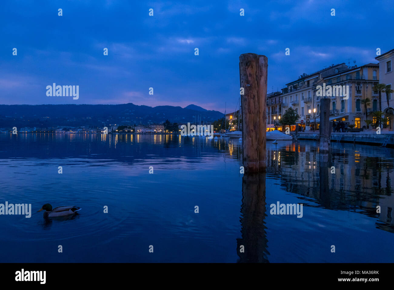 L'humeur du soir sur la promenade Lungolago à Salo, sur le lac de Garde, Lac de Garde, Lombardie, Italie, Europe Banque D'Images