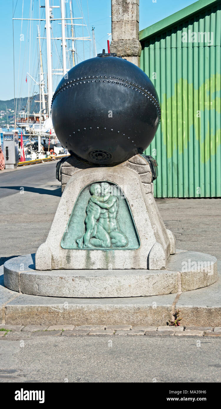 Monument de la mine de la mer, 1914-1918, Bergen, Hordaland, Norvège, Banque D'Images