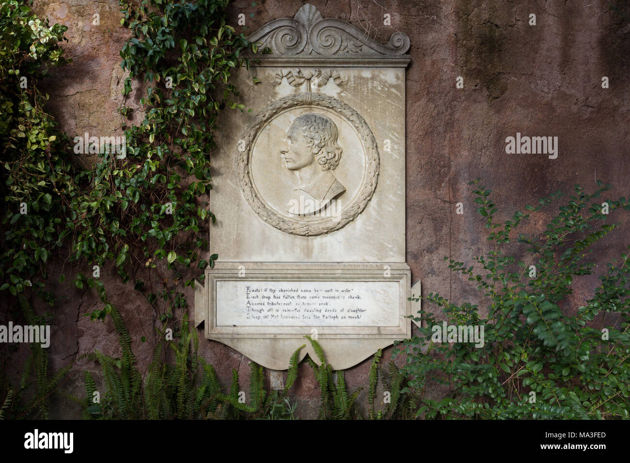 Plaque à la mémoire de John Keats - Cimetière protestant - Rome Banque D'Images