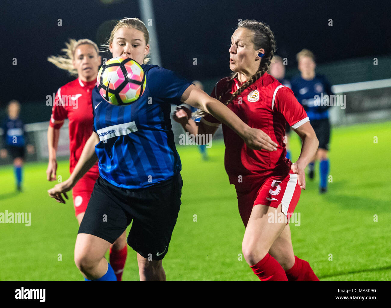 Averly Essex, 29 mars 2018, BBC Essex Femmes;s Cup final, Brentwood Town Mesdames, en bleu, (0) Vs C&K (Basildon) 7 crédit en rouge Ian Davidson Alamy Live News Banque D'Images