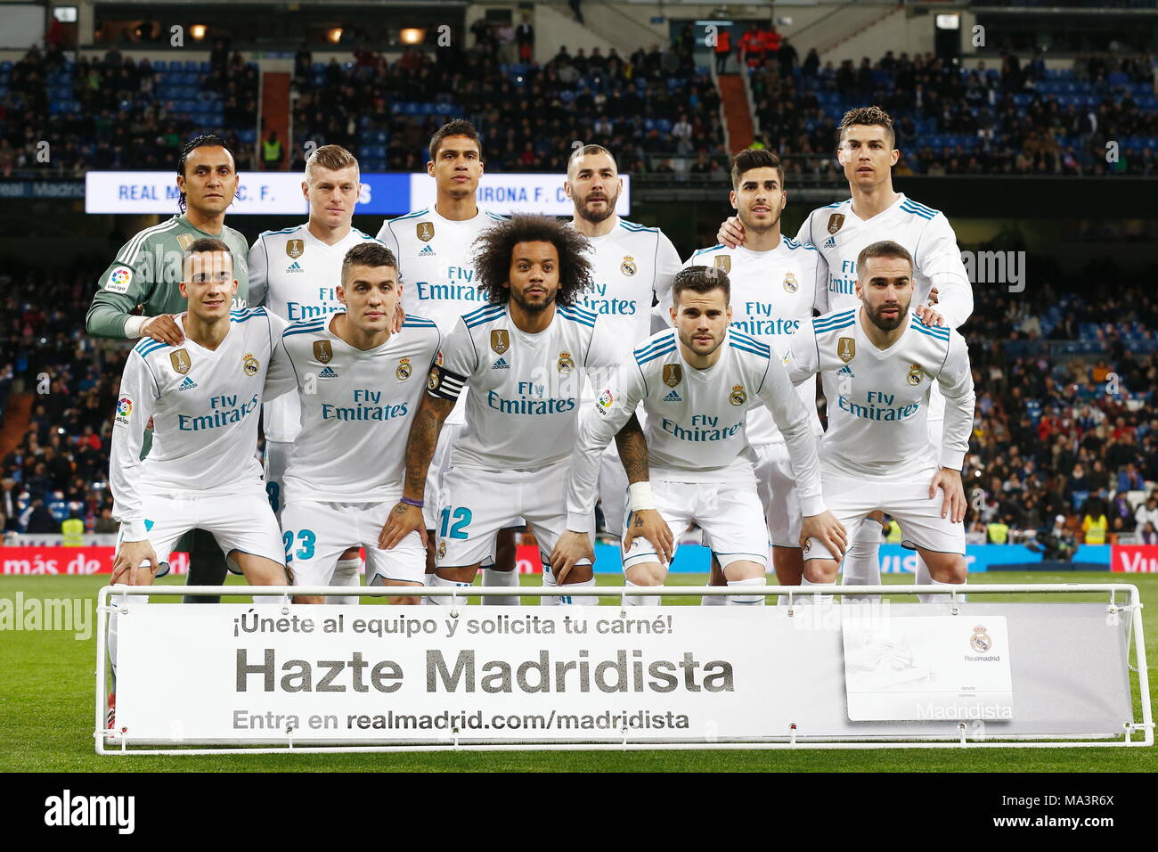 Groupe de l'équipe du Real Madrid (Real), le 18 mars 20178 - Football/soccer : "La Liga espagnole Santander' match entre le Real Madrid CF 6-3 FC Girona au Santiago Bernabeu à Madrid, Espagne. Credit : Mutsu Kawamori/AFLO/Alamy Live News Banque D'Images