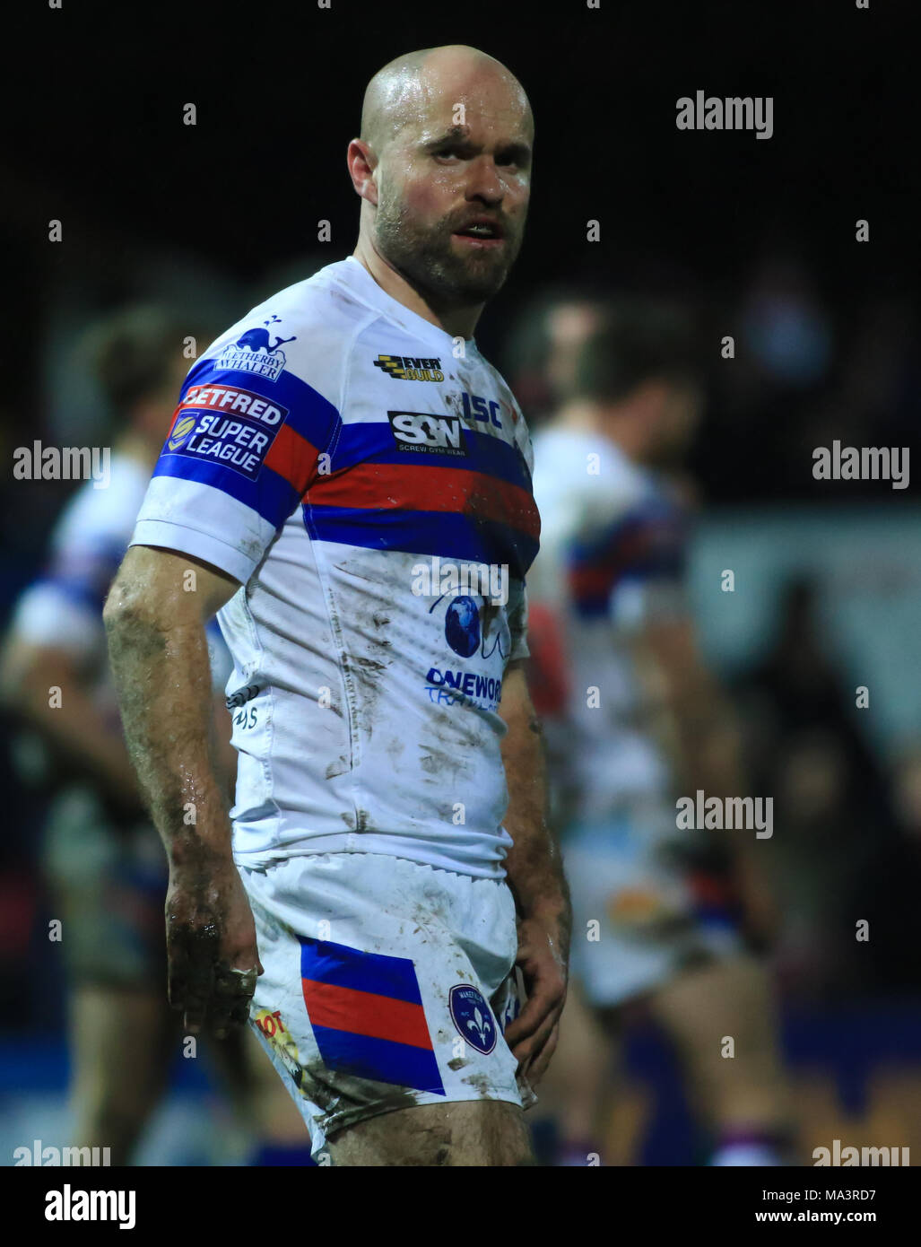 Wakefield, Royaume-Uni. 29 MARS 2018 , RocketStadium Mobile, Wakefield, Angleterre ; Betfred Super League rugby, Wakefield Trinity v Castleford Tigers ; Liam Finn de Wakefield Trinity regarder le grand écran Credit : Nouvelles Images/Alamy Live News Banque D'Images