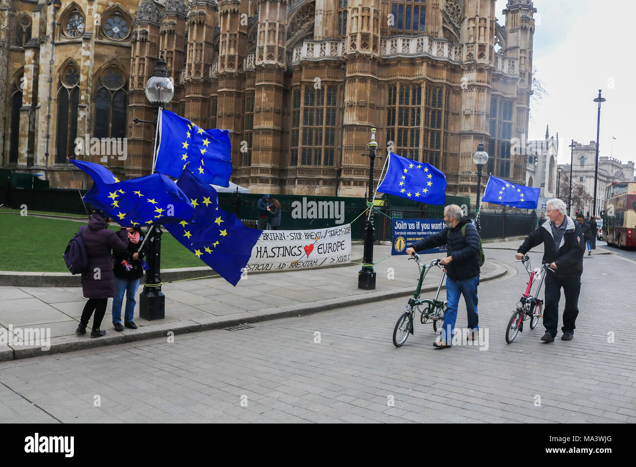 Londres, Royaume-Uni. 29 mars 2018. Pro Europe manifestants SODEM continuent de campagne électorale à l'extérieur du Parlement pour arrêter Brexit sur le premier anniversaire de l'article 50 dont un an de gauche jusqu'à la Grande-Bretagne sort de l'Union européenne Credit : amer ghazzal/Alamy Live News Banque D'Images