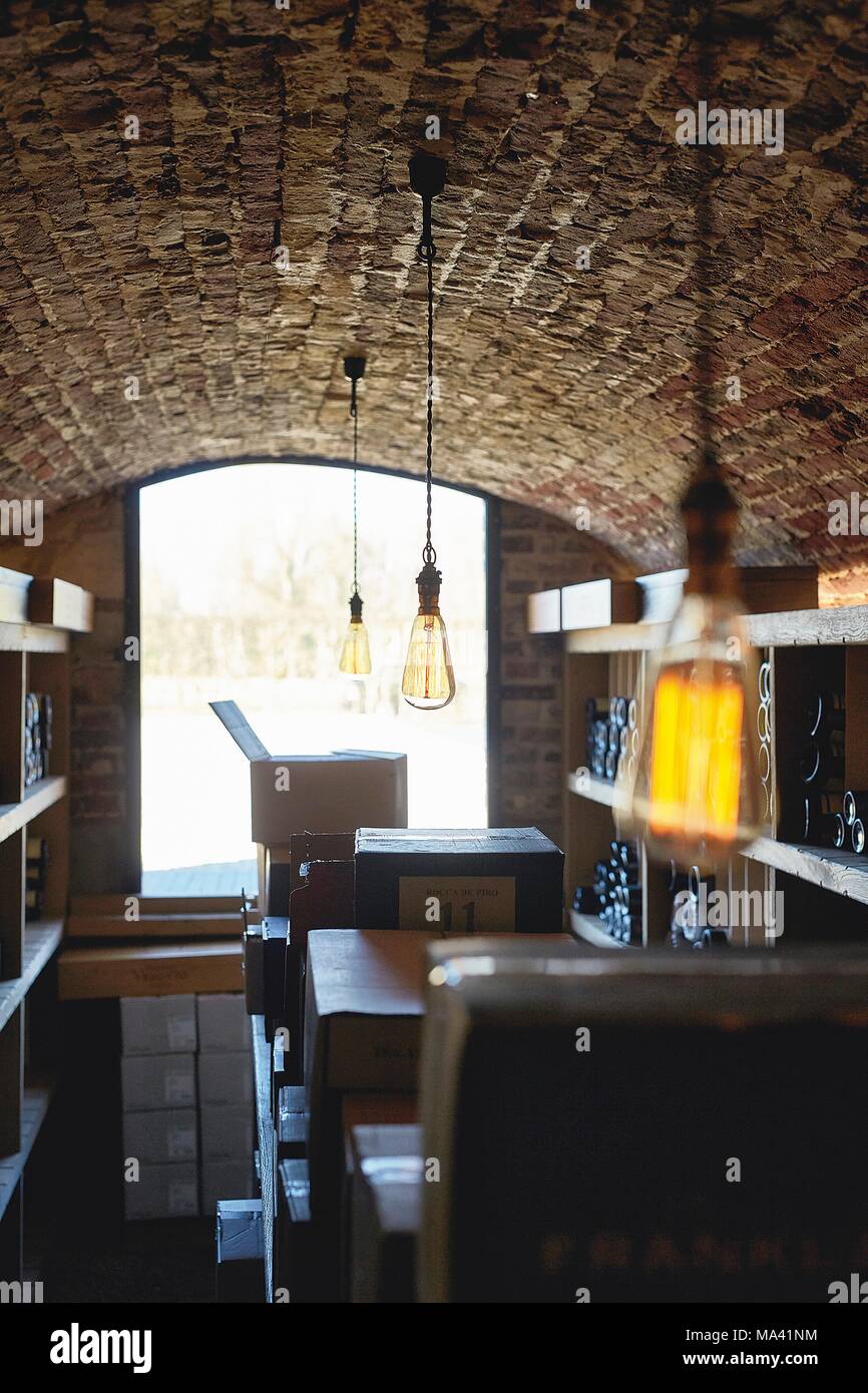 Gert De Mangeleer cave de stockage, Restaurant Hertog Jan De Hoeve, Belgique Banque D'Images