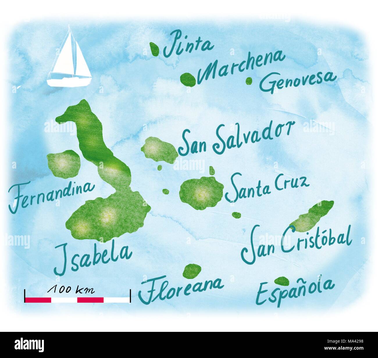 Une carte des îles Galapagos dans le Pacifique Sud-Est Banque D'Images
