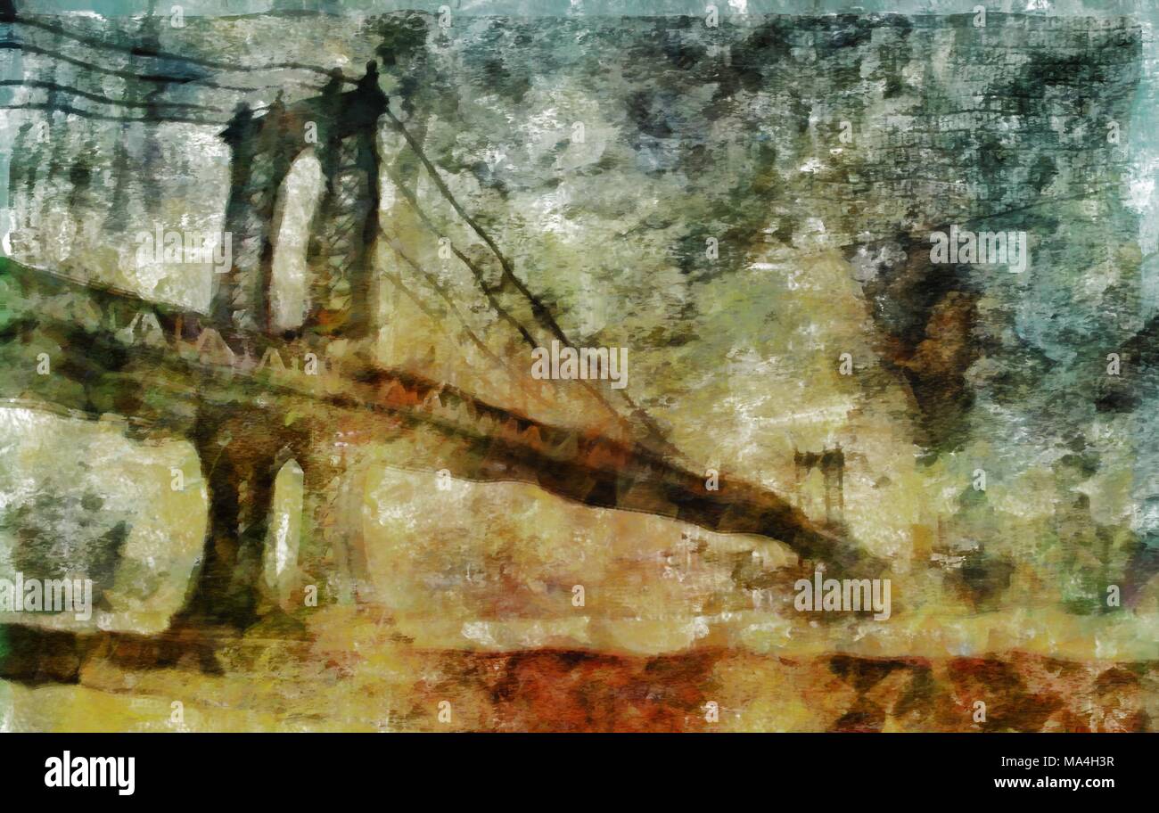 Huile sur toile. New York. Manhattan Bridge Banque D'Images