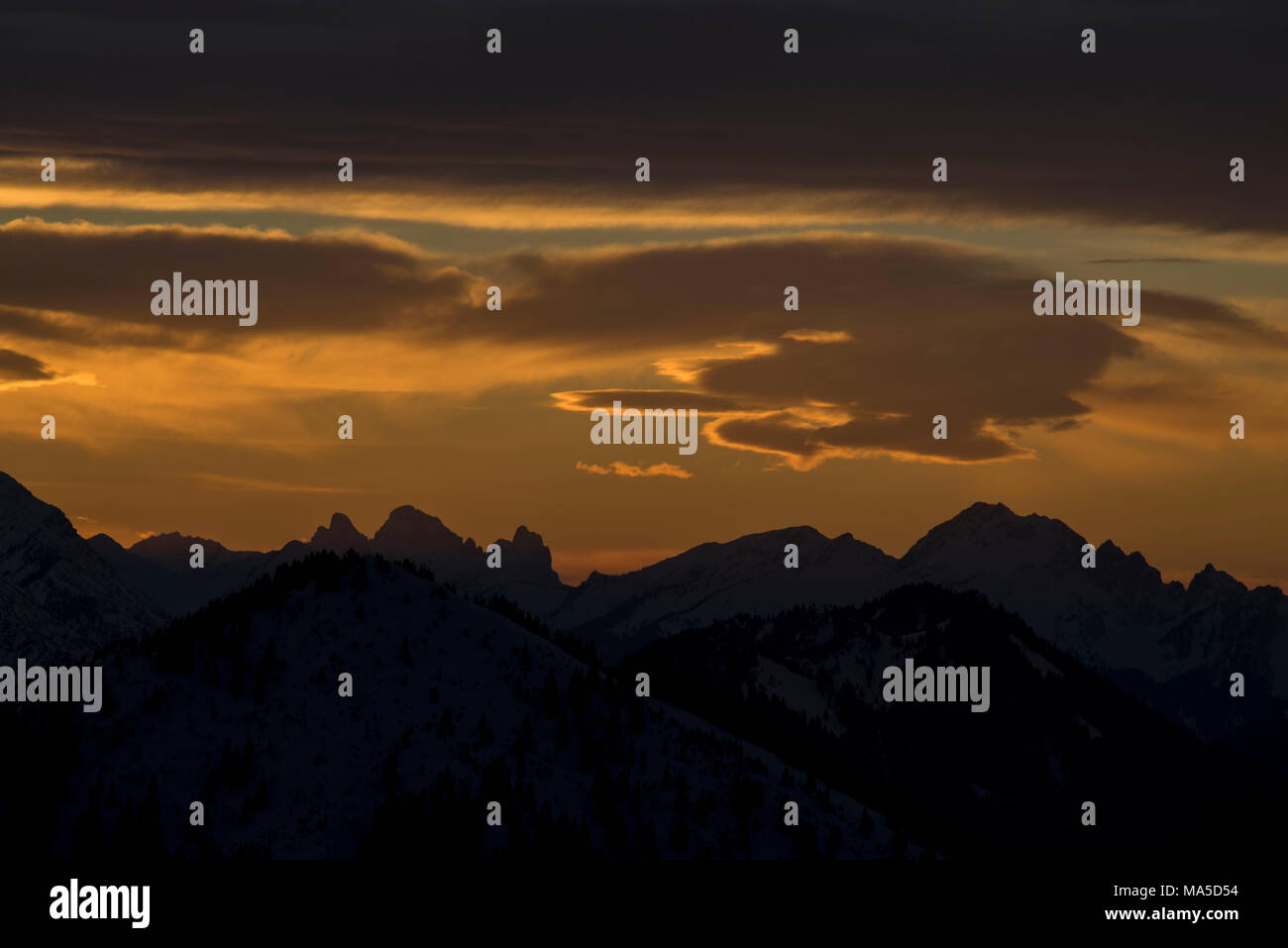 L'humeur du soir sur les Alpes, Alpes bavaroises, Bavière, Allemagne Banque D'Images