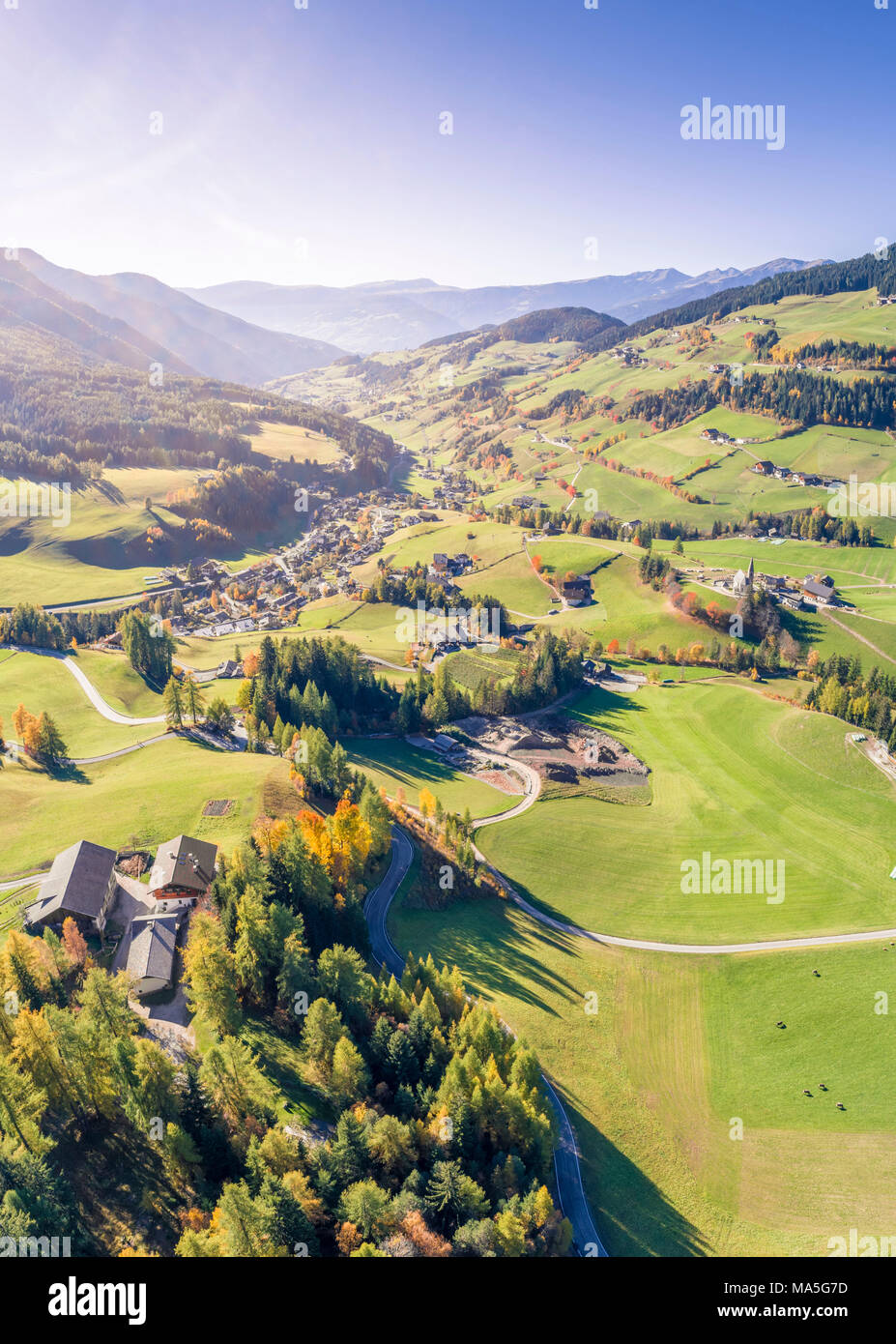 Village de Santa Magdalena, Funes, vallée du Parc Naturel Puez Odle, Tyrol du Sud, Italie Banque D'Images