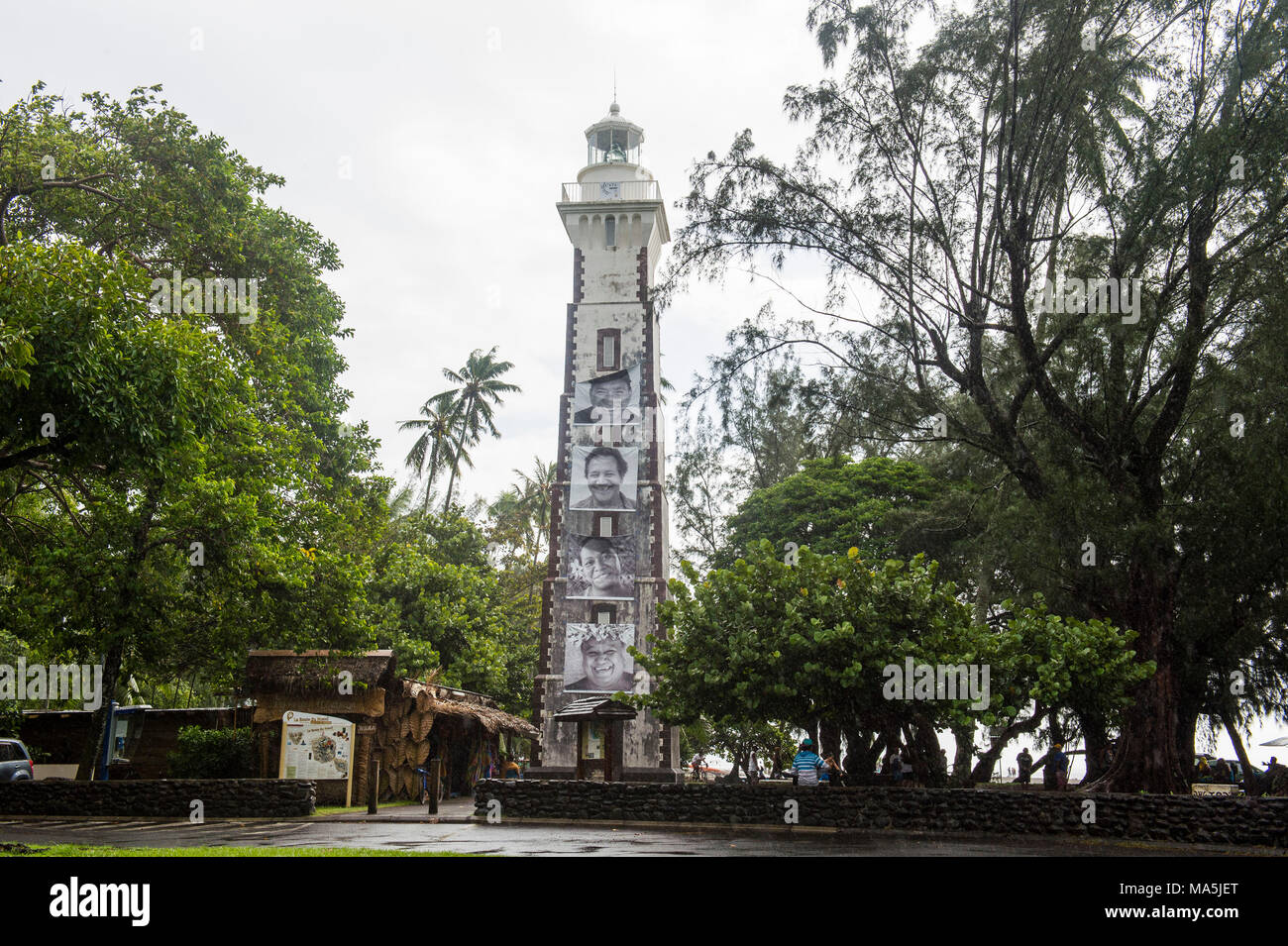 Phare de James Cook's Landing Site, Point Vénus, Tahiti, Polynésie Française Banque D'Images