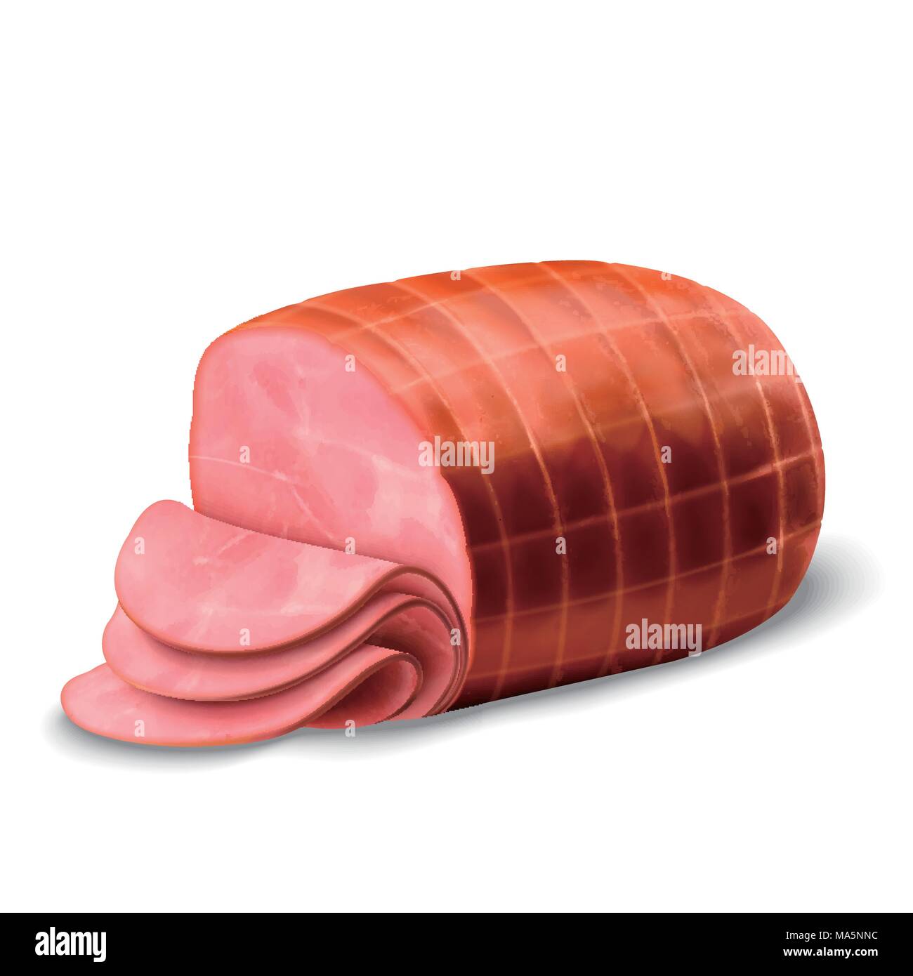 Jambon fumé jambon tranché délicieux, isolé en 3d illustration pour produits gourmets utilise Illustration de Vecteur