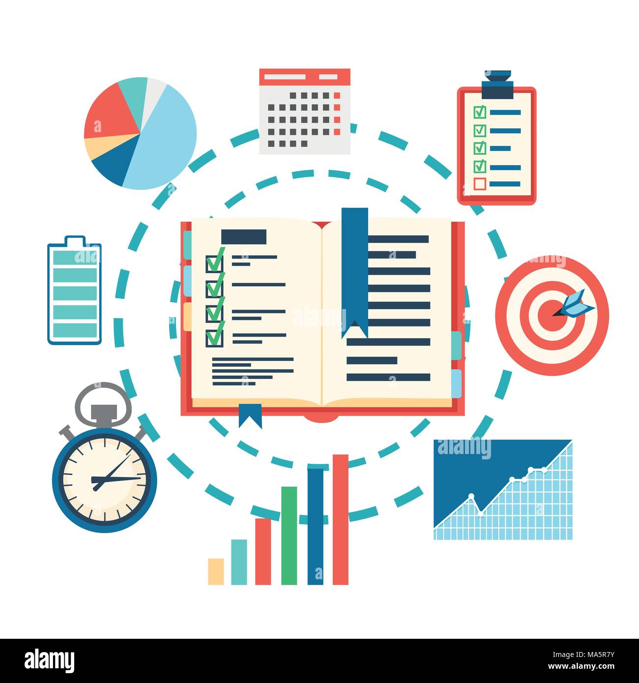 La planification de la gestion du temps concept. La planification, l'organisation du temps d'affaires. Vector illustration isolé sur fond blanc. La page du site Web et mobile Illustration de Vecteur