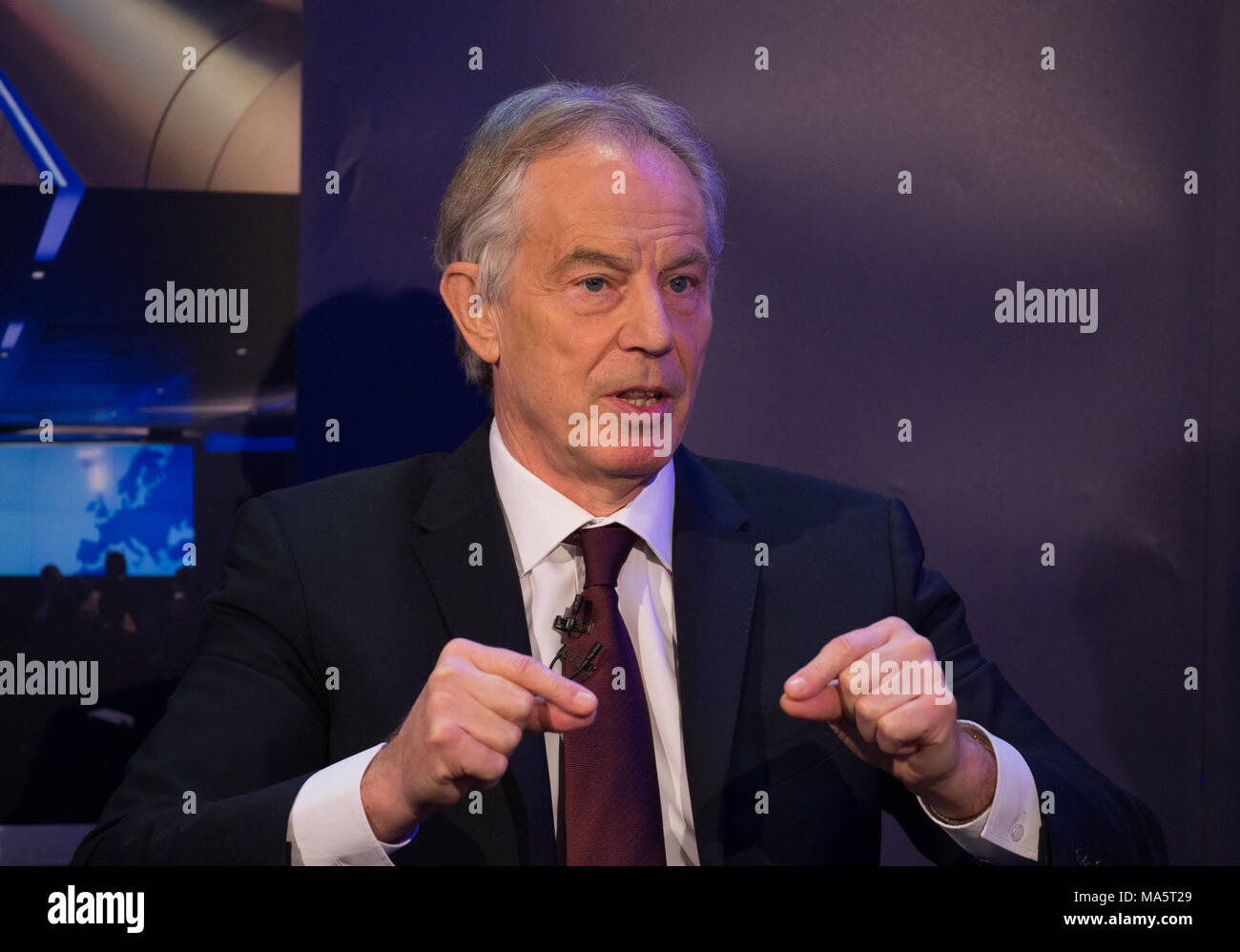 L'ancien premier ministre, Tony Blair, s'exprimant lors de la conférence "Changer l'Europe' sur Brexit à Westminster.Il a dit qu'un accord renégocié Brexit est improbable. Banque D'Images