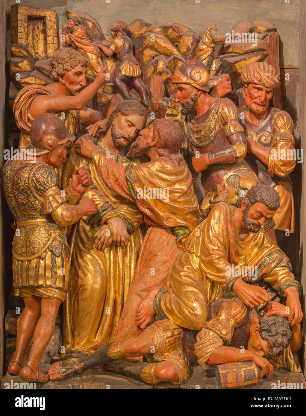 Saragosse, Espagne - 3 mars 2018 : La renaissance sculpté polychome Batray de secours de Jésus à Gethsémané jardin à l'église Iglesia de San Miguel de l Banque D'Images