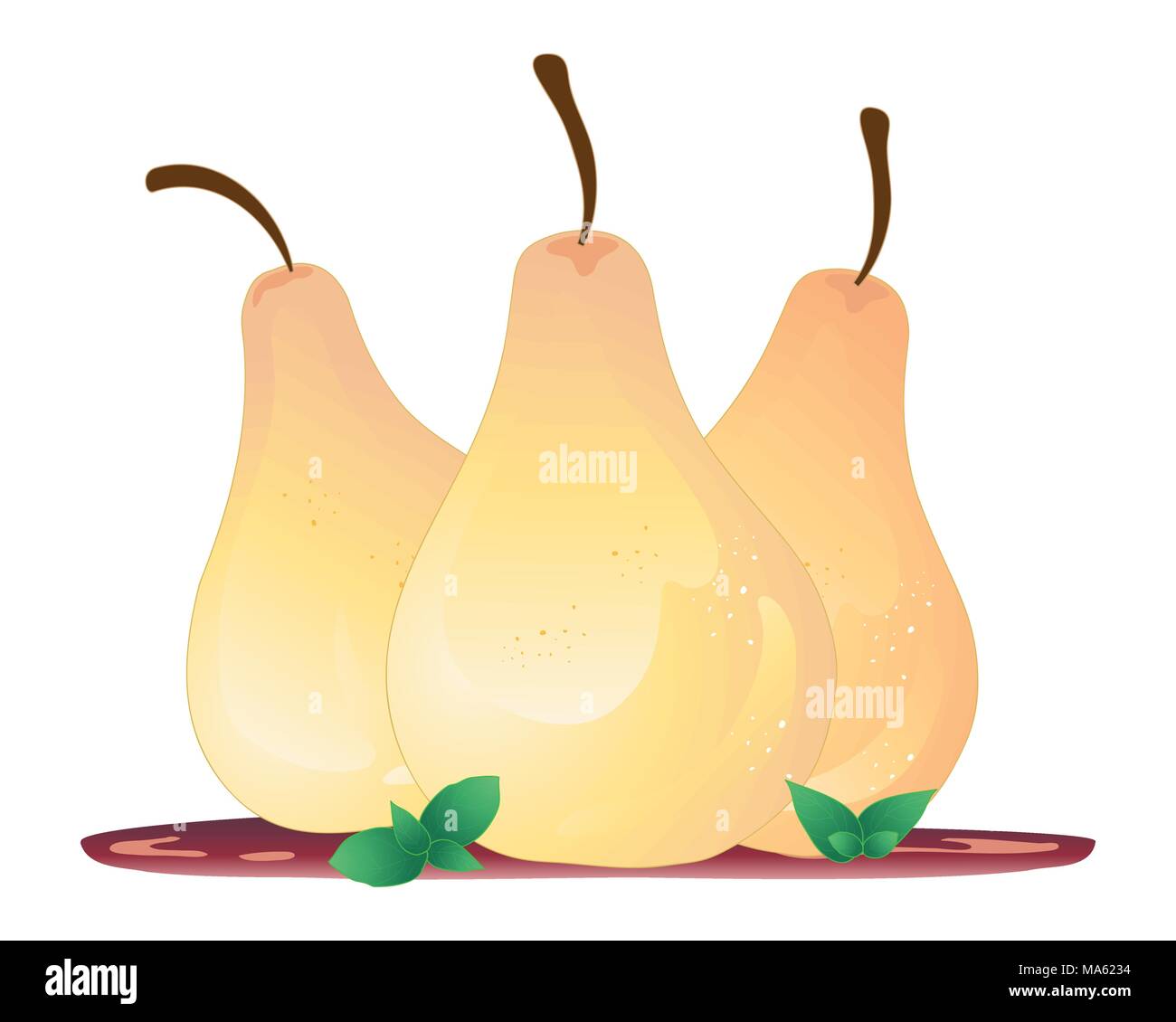 Un vecteur illustration en format eps 10 trois de confit de poires avec la sauce et les feuilles de menthe isolé sur fond blanc Illustration de Vecteur