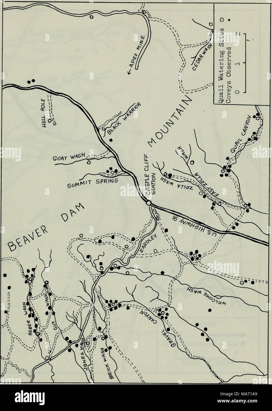 . Les effets de l'eau sur le développement des populations dans le sud-ouest de la Caille de Gambel Utah . Figure El. La Distribution Générale des cailles, 1962-1963 Banque D'Images