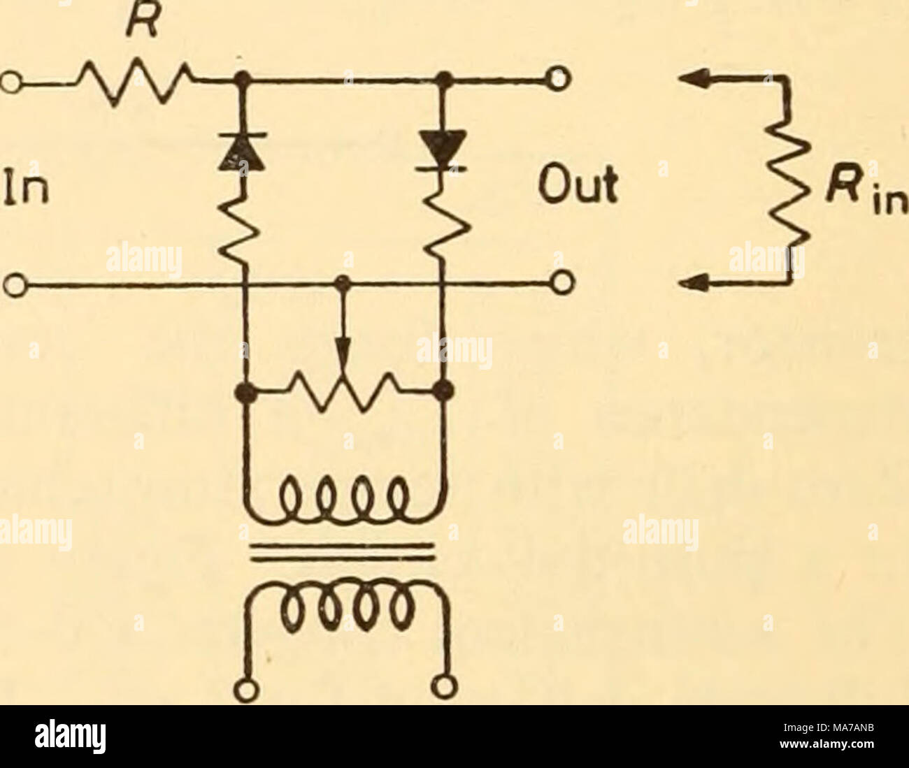 . Appareils électroniques pour la recherche biologique . Figure 45.34 Ret. vague dans la Figure 45.35 Il est intéressant d'examiner la possibilité d'utiliser des appareils tels que celui de Neale et Oakes comme un préamplificateur micro à utiliser avec les électrodes de l'électrophysiologie. Si la stabilité est zéro 10^ a, ensuite, si l'amplificateur est alimenté à partir d'une microélectrode MQ 20, la tension de bruit correspondant à l'extrémité de l'électrode est de 20 mV. La pénétration d'une cellule (70 mV) ou à peu près, pourrait probablement être détecté, mais l'appareil est susceptible d'être trop bruyant pour l'enregistrement extracellulaire des rejets des pays voisins Banque D'Images