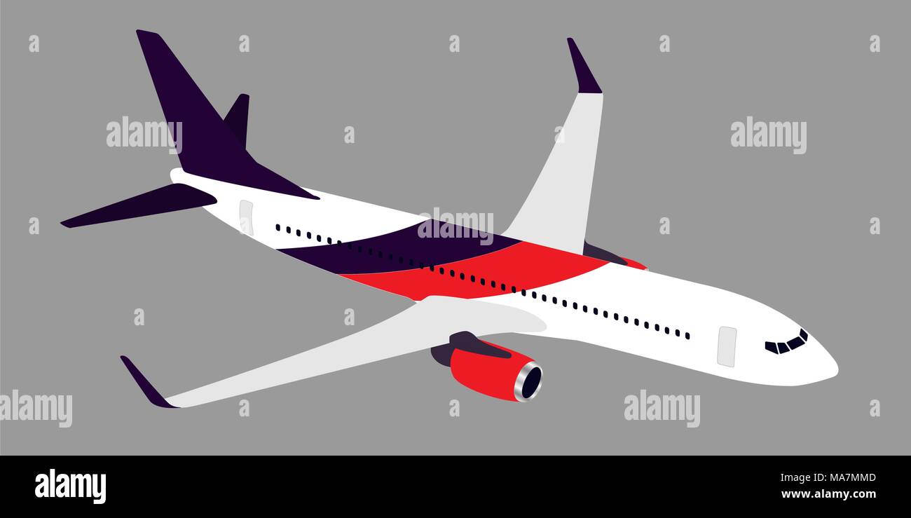 Grand avion de passagers en demi-profil, isolé sur gray Illustration de Vecteur