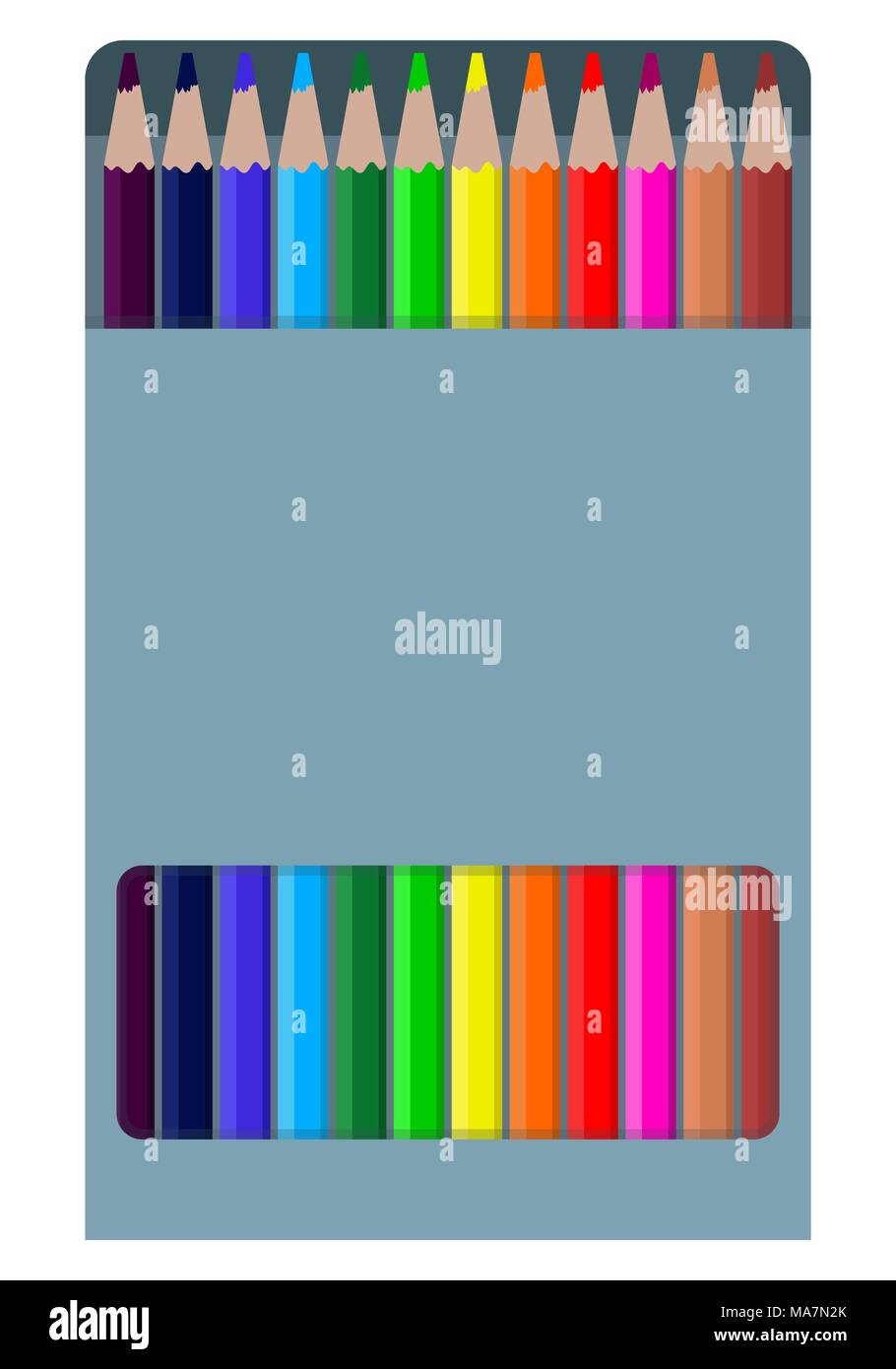Crayons de couleur dans une boîte de papier. Par paquet, 12 crayons de couleurs. Vector illustration réaliste Illustration de Vecteur