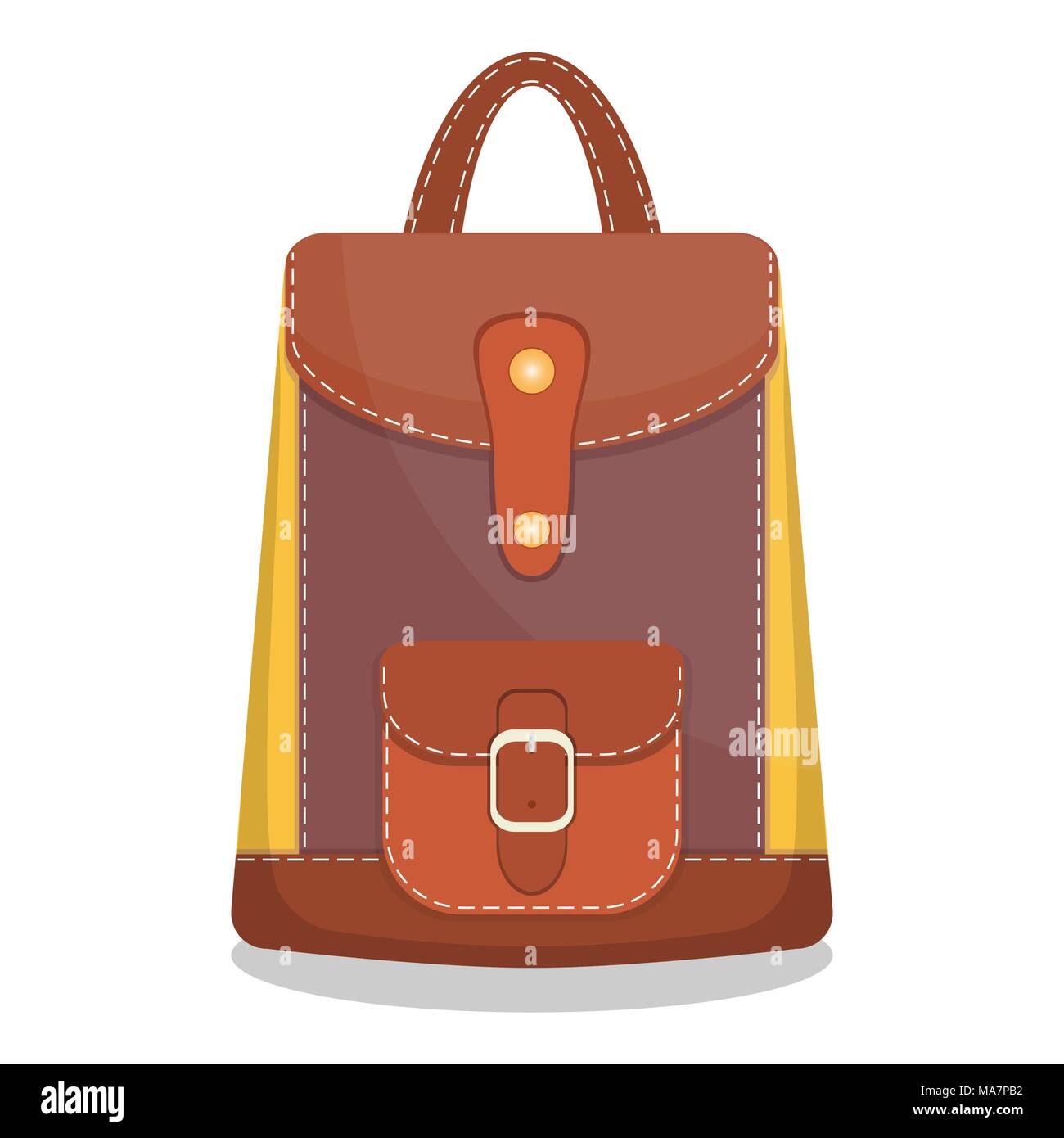 Sac à dos en cuir coloré élégant avec poches et surpiqûres blanches. Vector illustration Illustration de Vecteur