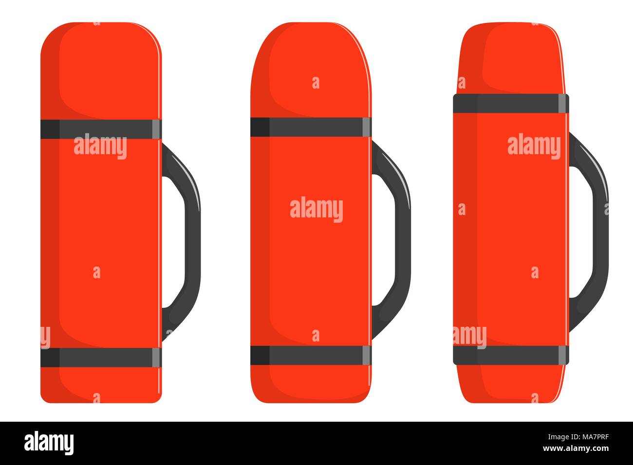 Thermos moderne pour les boissons chaudes, ensemble. Fioles de formes différentes. Vector illustration style de télévision Illustration de Vecteur