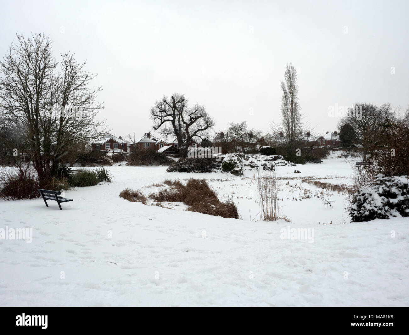 Parc Testvale enneigé, Totton, Hampshire, Angleterre, Royaume-Uni Banque D'Images