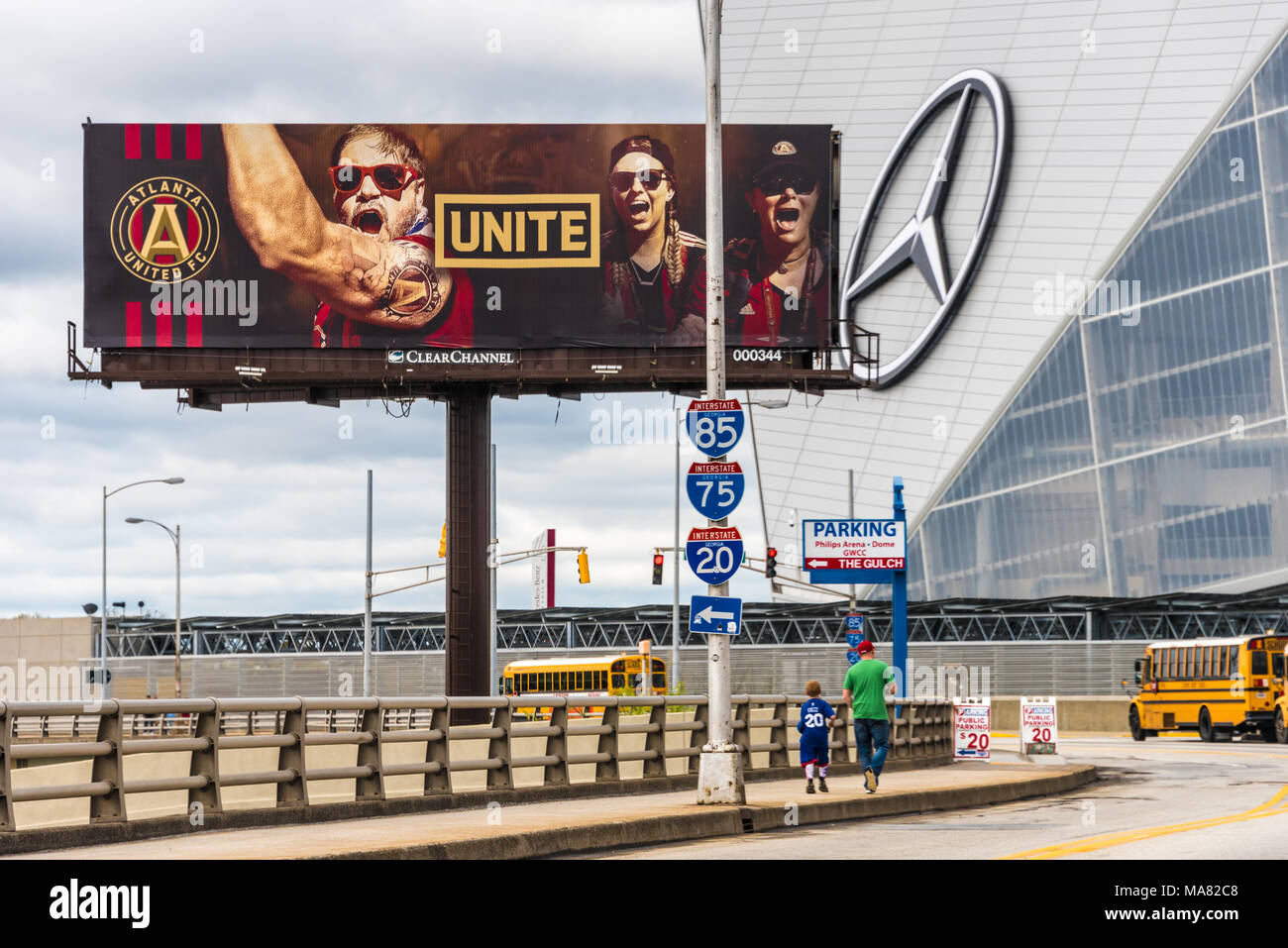Atlanta United FC billboard devant leur maison stadium, stade Mercedes-Benz à Atlanta, Géorgie. (USA) Banque D'Images
