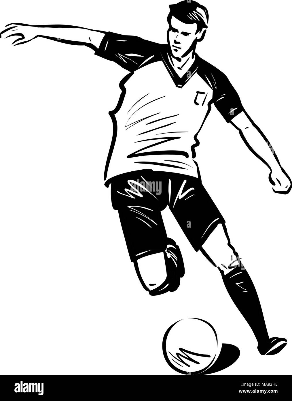 Joueur de football exécuter avec le ballon. Sport concept. Vector illustration croquis Illustration de Vecteur