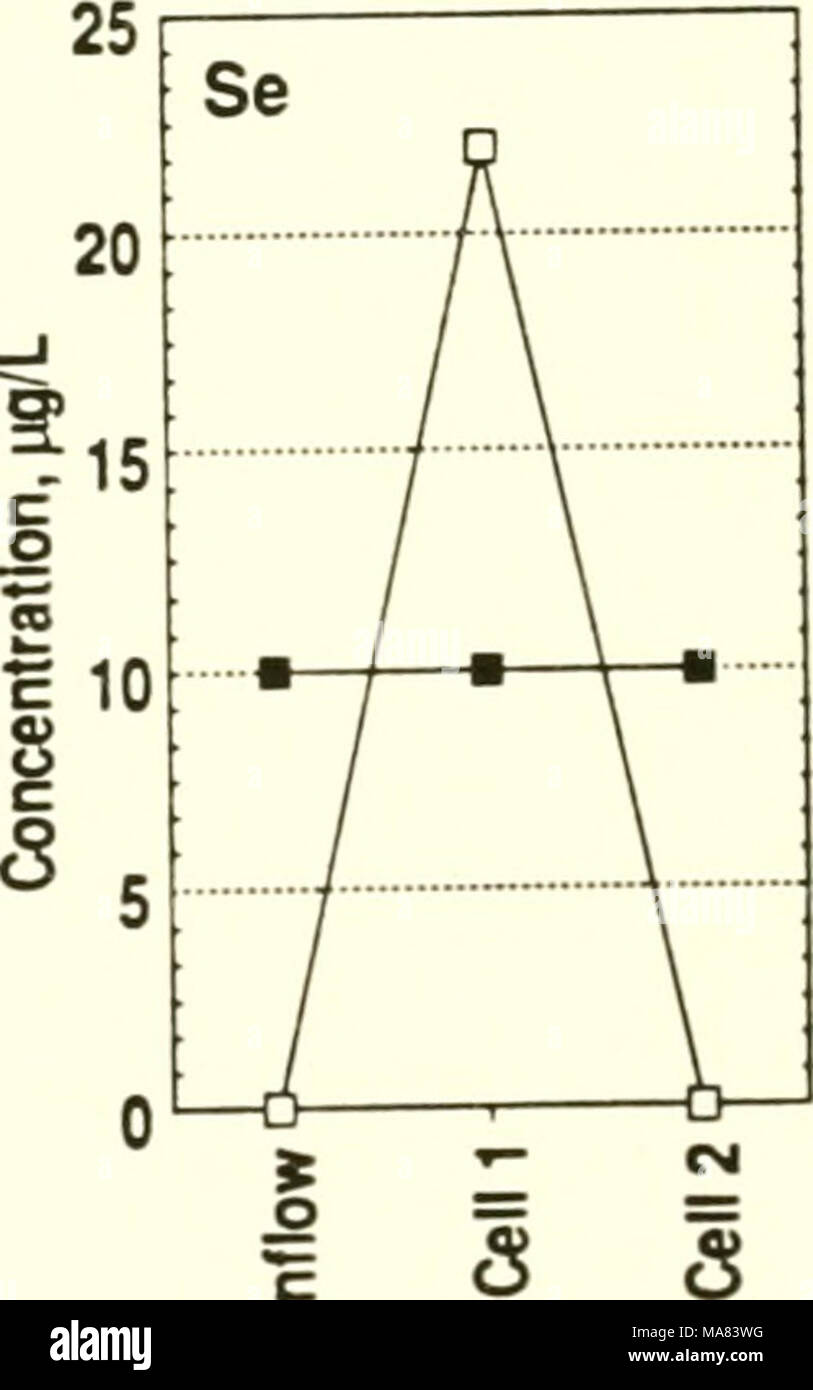 . L'évaluation de méthodes pour minimiser les risques de contamination à l'aide de la faune des étangs d'évaporation de l'agriculture dans la vallée de San Joaquin, en Californie : rapport final . La figure 6.4. Prévoir ( ?) et observé( - )conc.ntrations d'ar^^e c et séle^^^^^ à droite) Barbizon, Peck et les étangs d'évaporation Pryse. La méthode d'TDECF page 6,5 0,8 utilisé. Banque D'Images