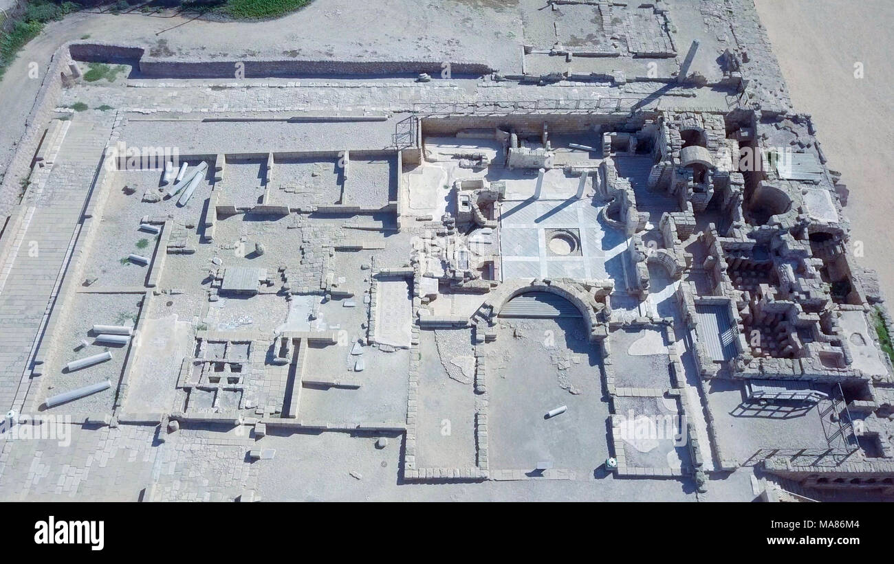 Des images aériennes de l'ancienne demeure de la ville côtière de Césarée, construit sous Hérode le Grand pendant 22-10 av. Banque D'Images
