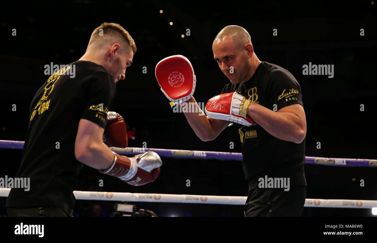 03-28-2018, St Davids Hall, Cardiff. Ryan Burnett pendant l'entraînement pour le pubis Anthony Josué V Joseph Parker titre mondial unifié fig Banque D'Images