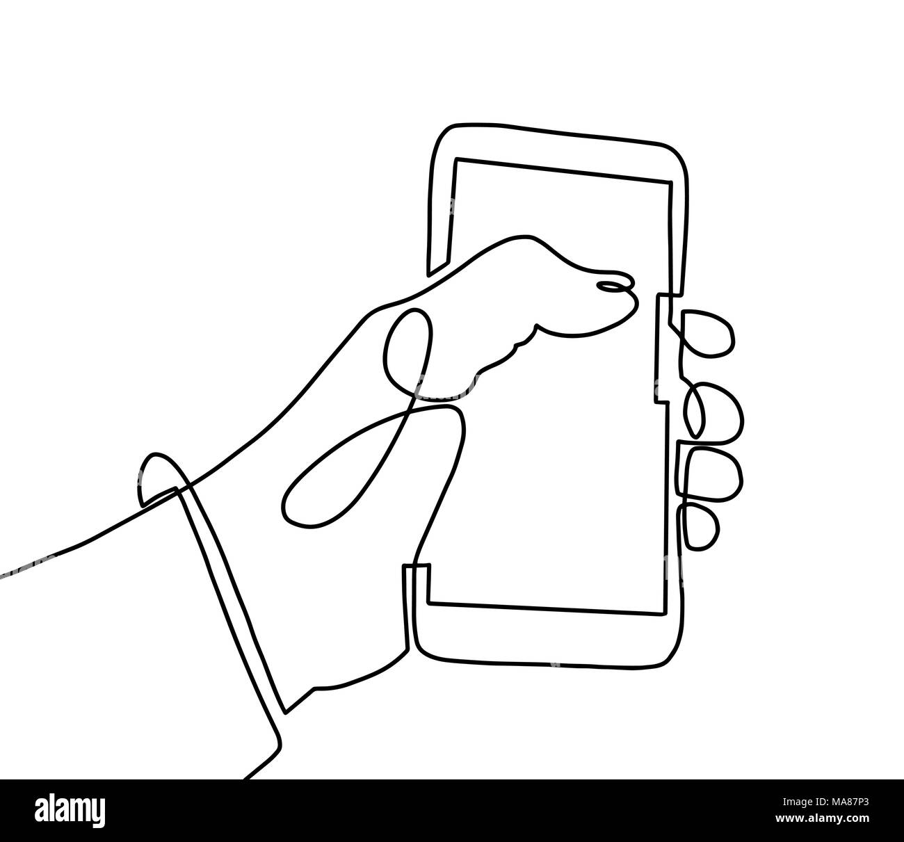Une ligne continue de dessin d'art la main à l'aide de téléphone mobile Illustration de Vecteur